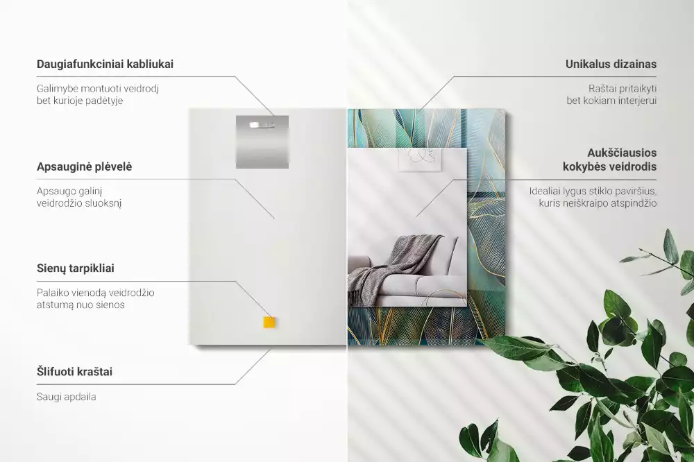 Obdĺžnikové dekoračné zrkadlo Listy čiary