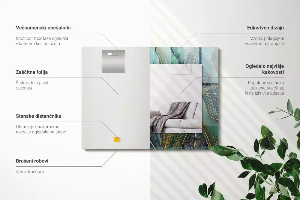 Obdĺžnikové dekoračné zrkadlo Listy čiary