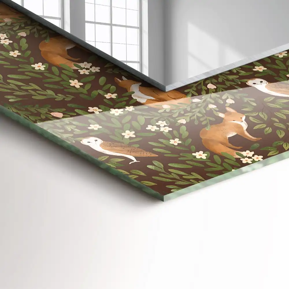 Obdĺžnikové ozdobné zrkadlo Líška a sova