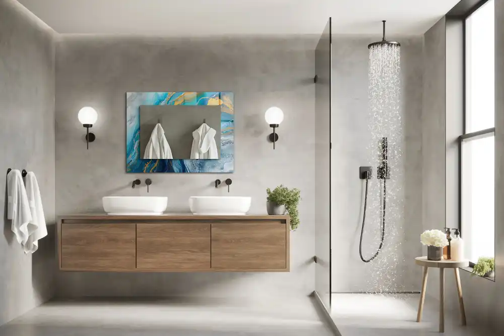 Obdĺžnikové zrkadlo s motívom Abstraktná mramorová živica