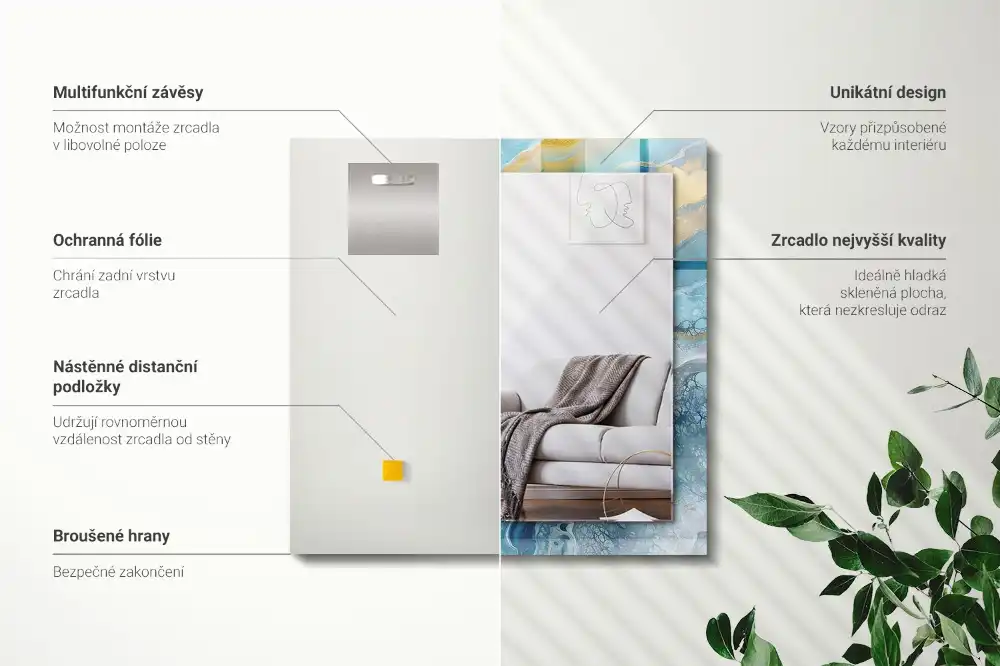 Obdĺžnikové zrkadlo s motívom Abstraktná mramorová živica