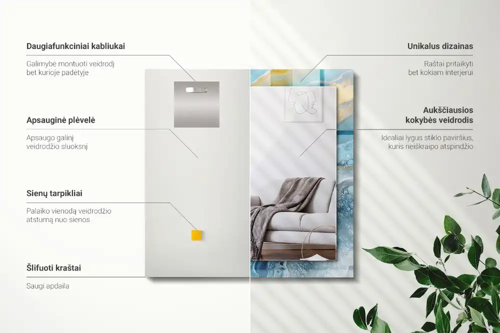 Obdĺžnikové zrkadlo s motívom Abstraktná mramorová živica