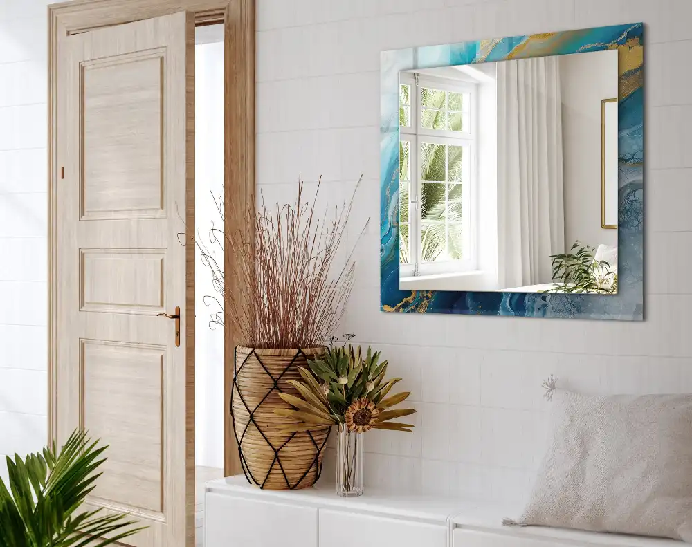 Obdĺžnikové zrkadlo s motívom Abstraktná mramorová živica