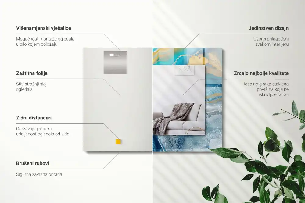 Obdĺžnikové zrkadlo s motívom Abstraktná mramorová živica