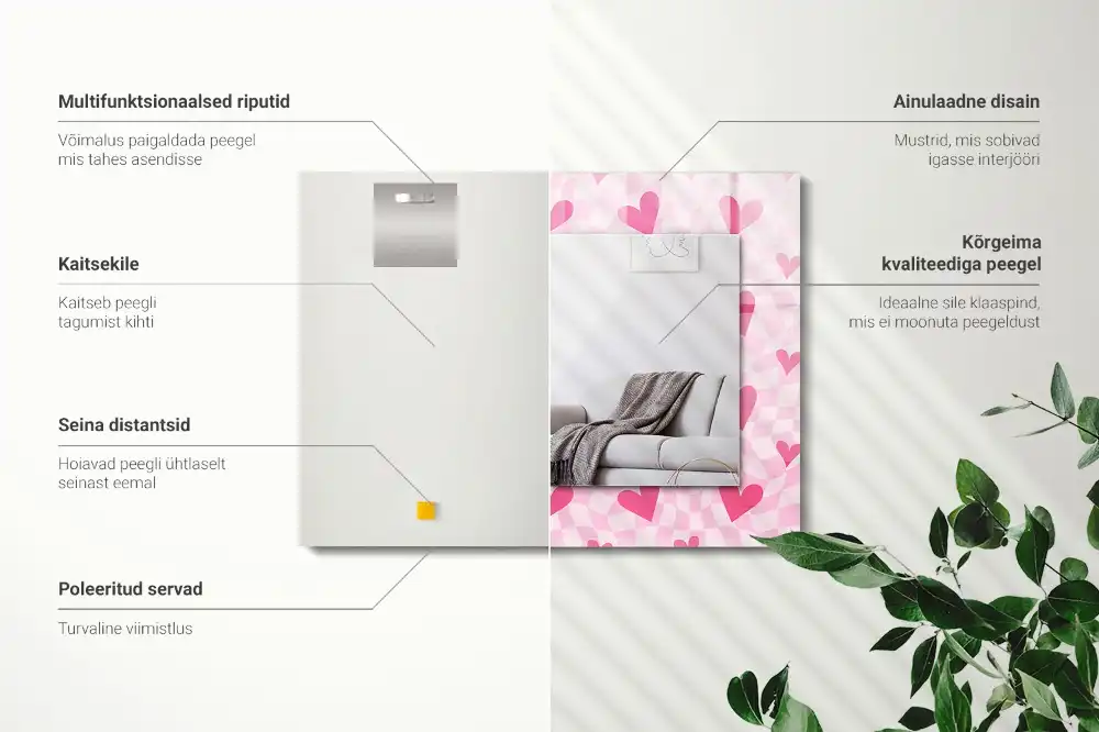 Obdĺžnikové ozdobné zrkadlo Ružové srdcia