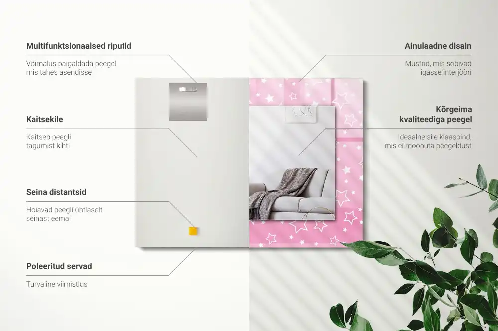 Obdĺžnikové dekoračné zrkadlo Ružové hviezdy