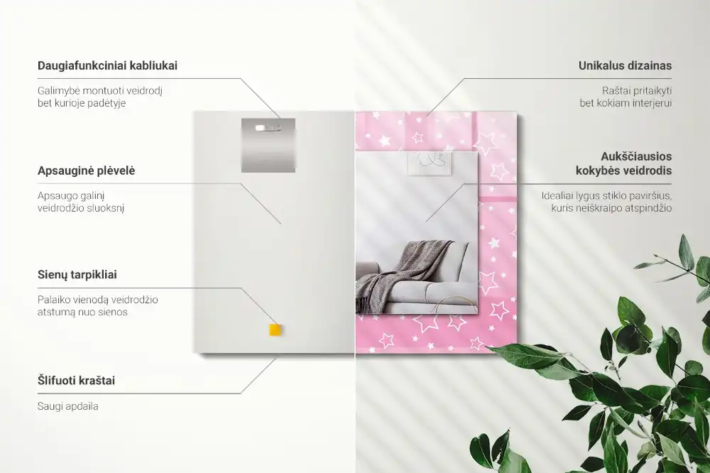 Obdĺžnikové dekoračné zrkadlo Ružové hviezdy