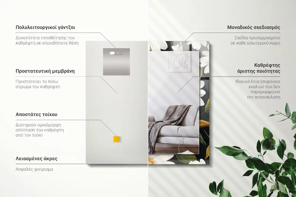 Obdĺžnikové zrkadlo s motívom Listy bielej sedmokrásky