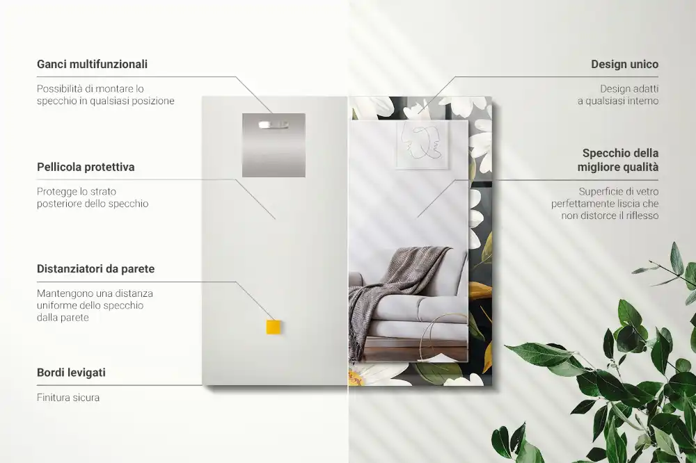 Obdĺžnikové zrkadlo s motívom Listy bielej sedmokrásky