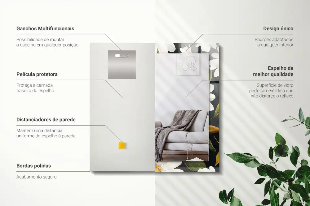 Obdĺžnikové zrkadlo s motívom Listy bielej sedmokrásky