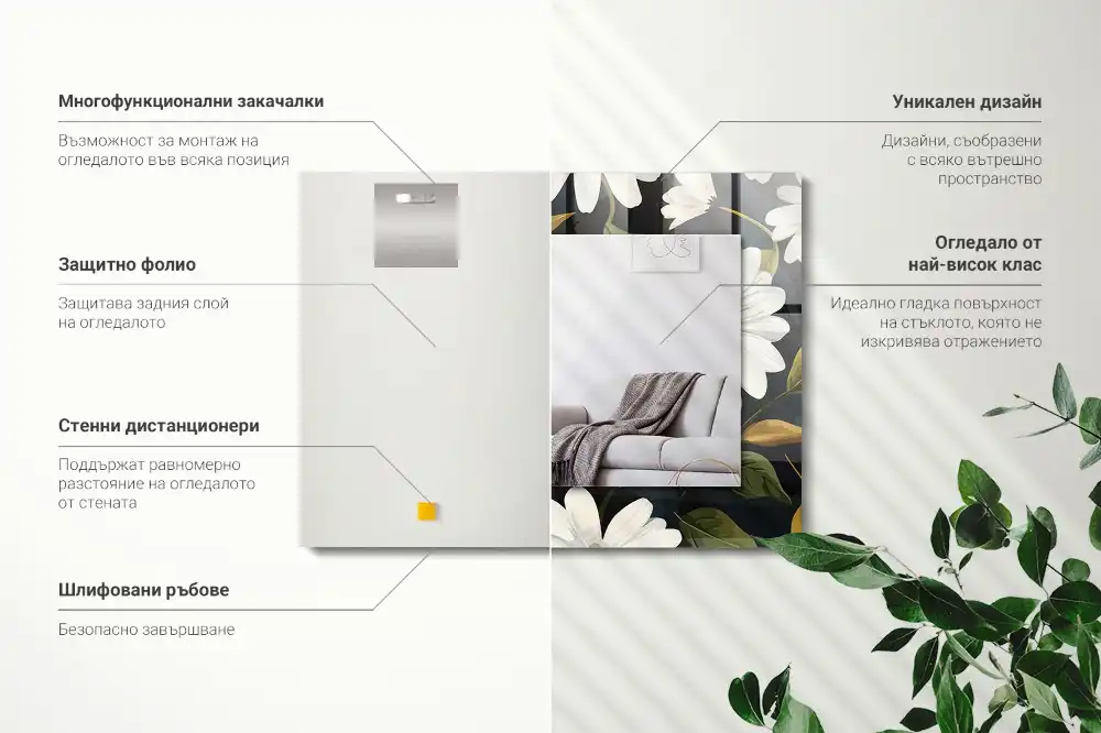 Obdĺžnikové zrkadlo s motívom Listy bielej sedmokrásky