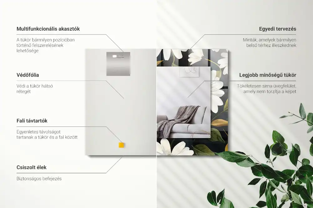 Obdĺžnikové zrkadlo s motívom Listy bielej sedmokrásky