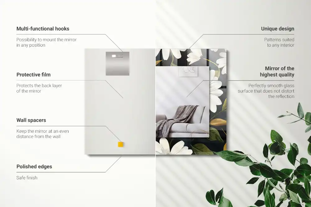 Obdĺžnikové zrkadlo s motívom Listy bielej sedmokrásky