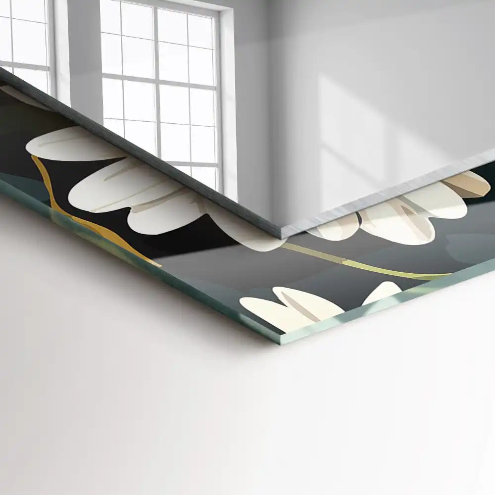 Obdĺžnikové zrkadlo s motívom Listy bielej sedmokrásky