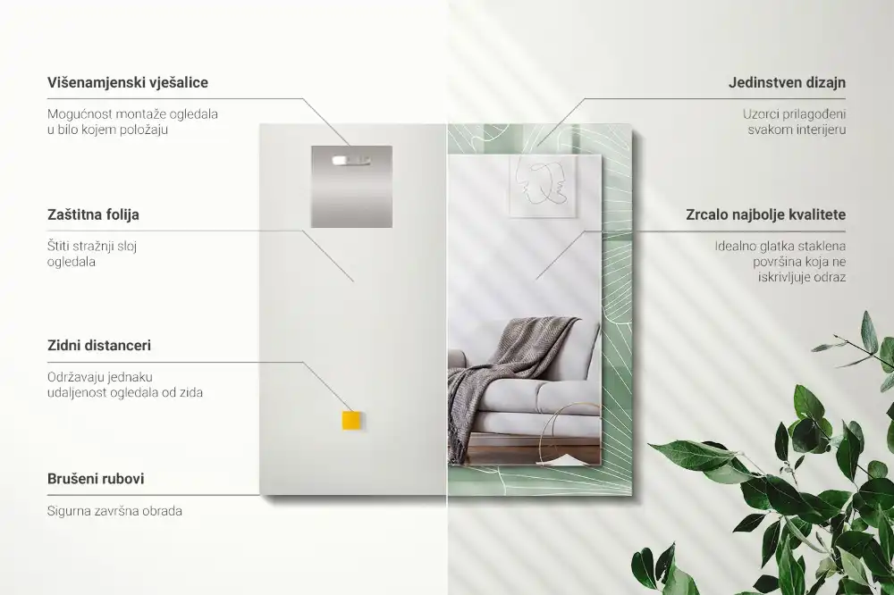 Obdĺžnikové ozdobné zrkadlo Listy ginkga