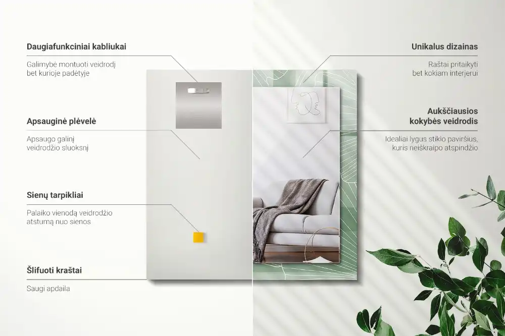 Obdĺžnikové ozdobné zrkadlo Listy ginkga