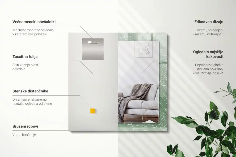 Obdĺžnikové ozdobné zrkadlo Listy ginkga