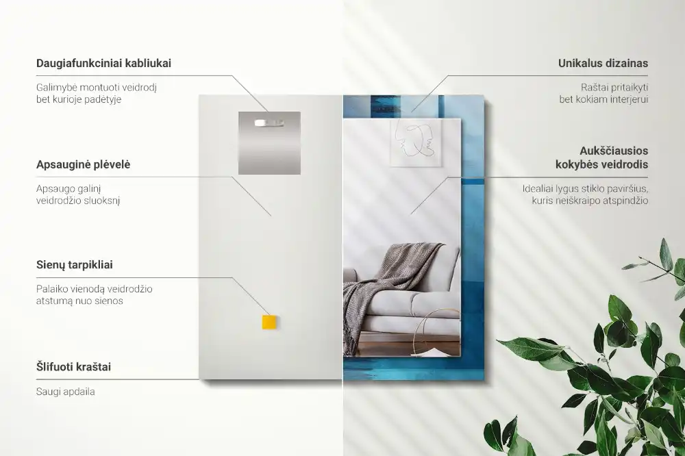 Obdĺžnikové dekoračné zrkadlo Abstraktné modré umenie