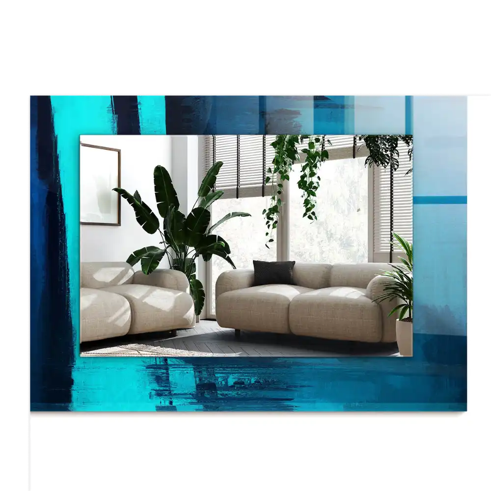 Obdĺžnikové dekoračné zrkadlo Abstraktné modré umenie