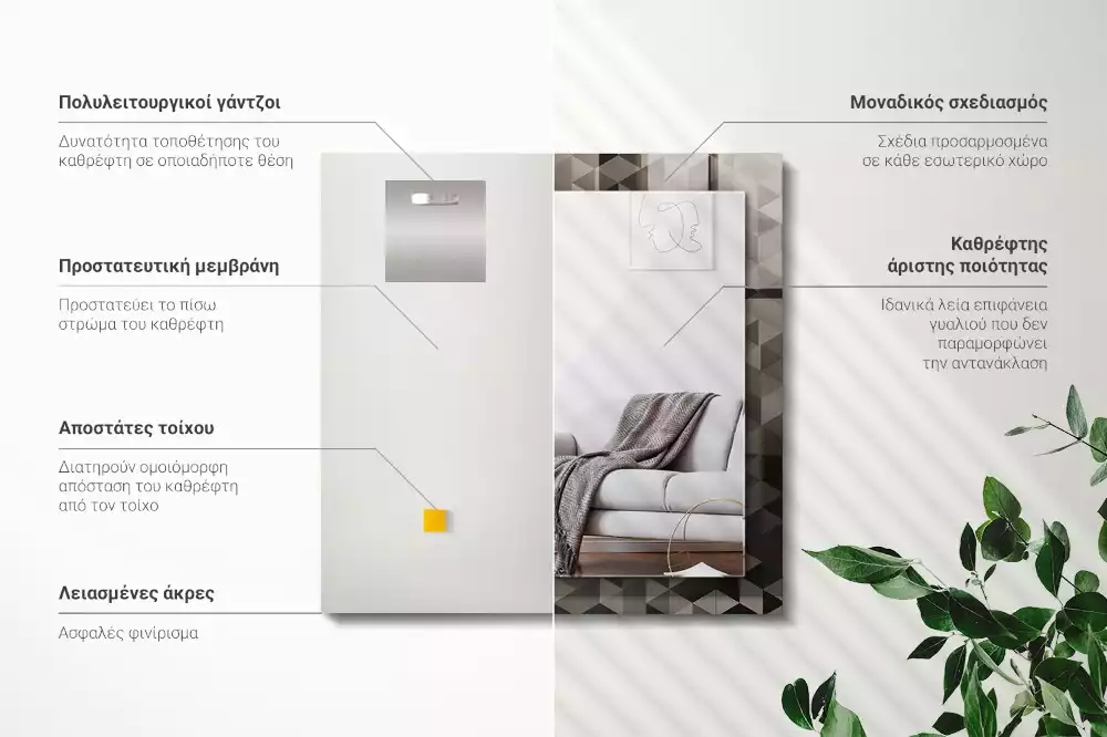 Obdĺžnikové zrkadlo s motívom Čierne a sivé trojuholníky