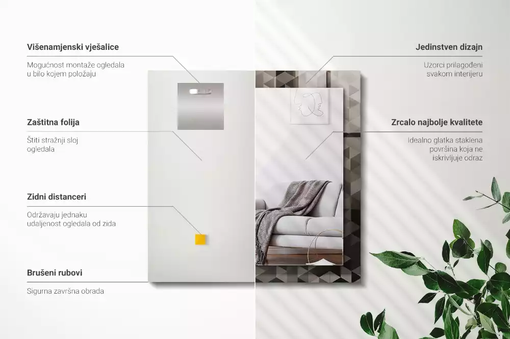 Obdĺžnikové zrkadlo s motívom Čierne a sivé trojuholníky