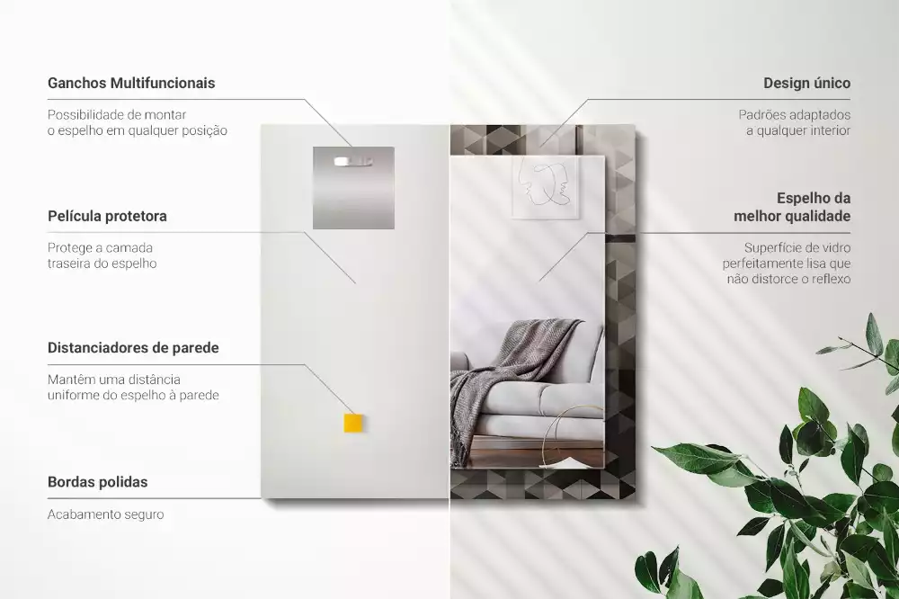 Obdĺžnikové zrkadlo s motívom Čierne a sivé trojuholníky