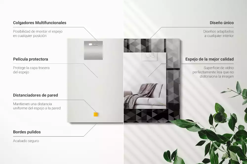 Obdĺžnikové zrkadlo s motívom Čierne a sivé trojuholníky