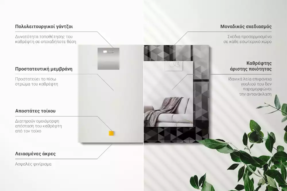 Obdĺžnikové zrkadlo s motívom Čierne a sivé trojuholníky