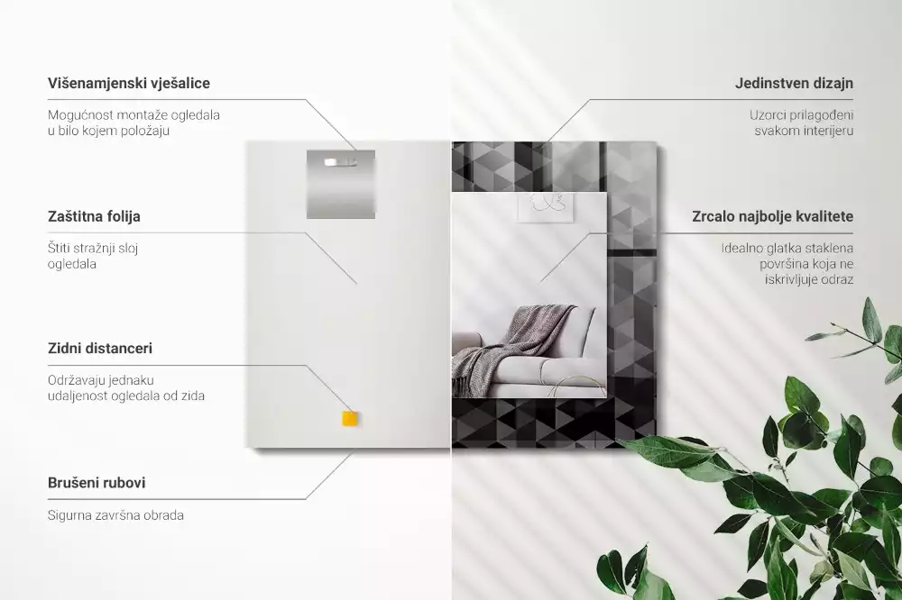 Obdĺžnikové zrkadlo s motívom Čierne a sivé trojuholníky