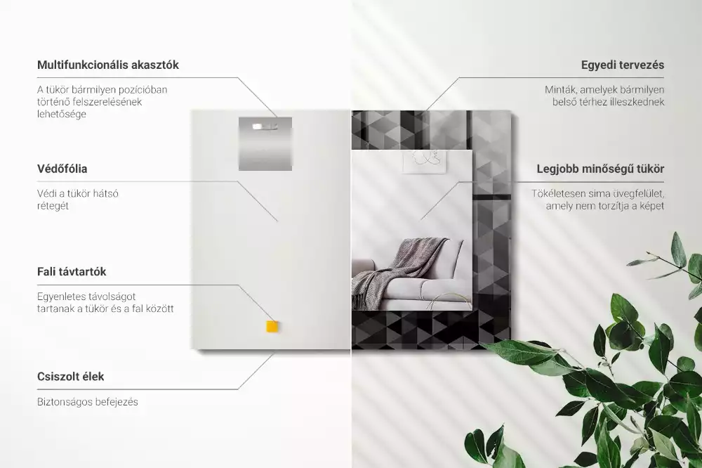 Obdĺžnikové zrkadlo s motívom Čierne a sivé trojuholníky