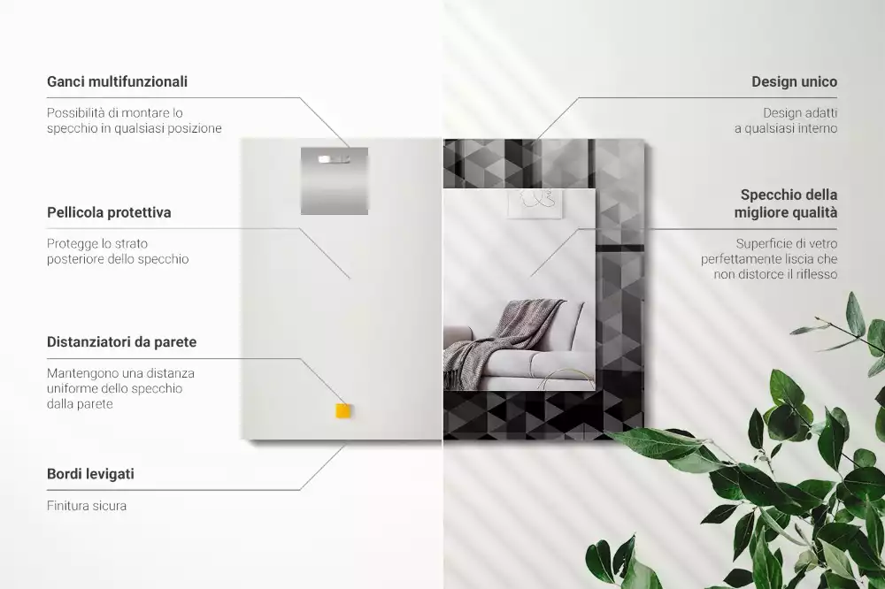 Obdĺžnikové zrkadlo s motívom Čierne a sivé trojuholníky