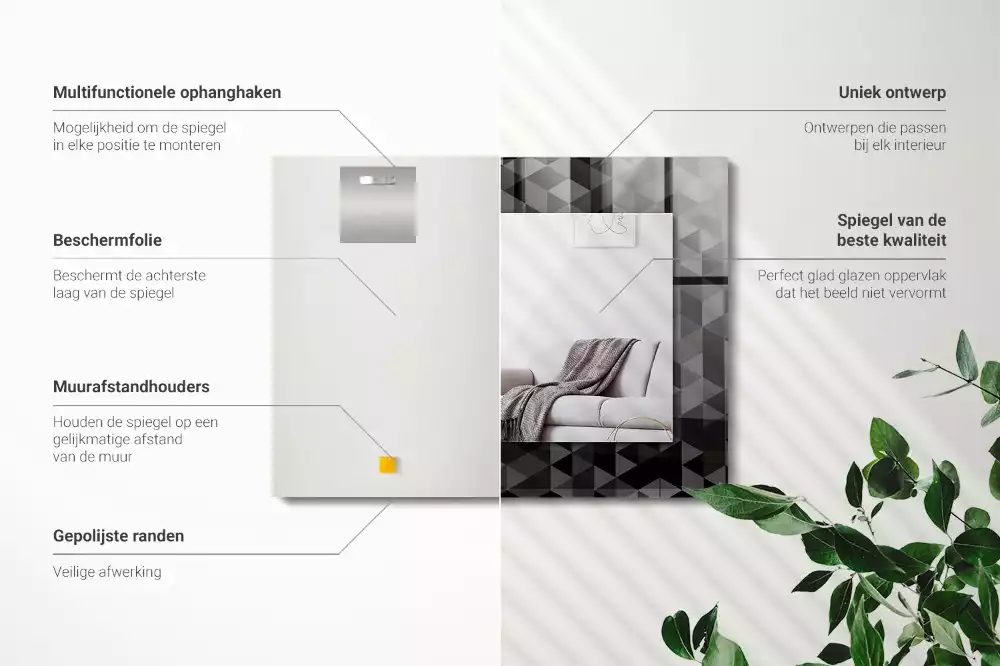 Obdĺžnikové zrkadlo s motívom Čierne a sivé trojuholníky