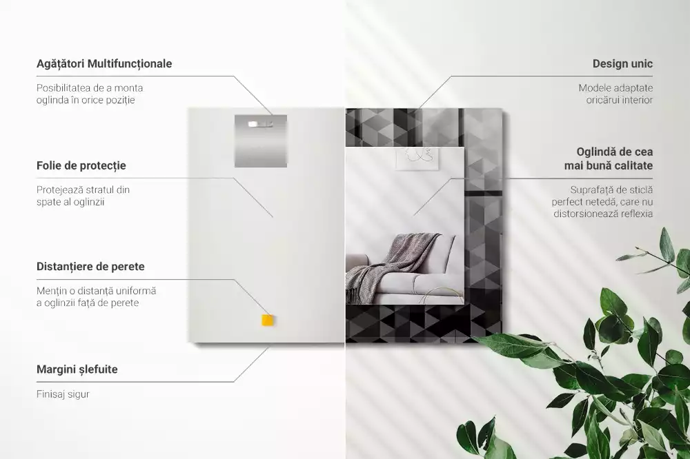 Obdĺžnikové zrkadlo s motívom Čierne a sivé trojuholníky