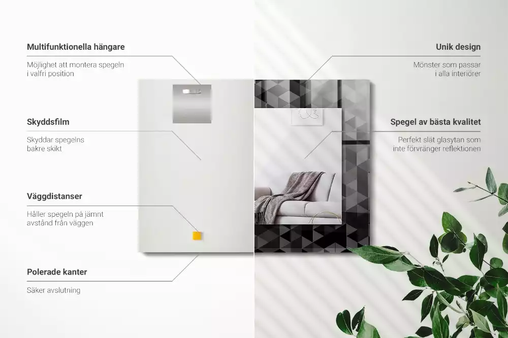 Obdĺžnikové zrkadlo s motívom Čierne a sivé trojuholníky