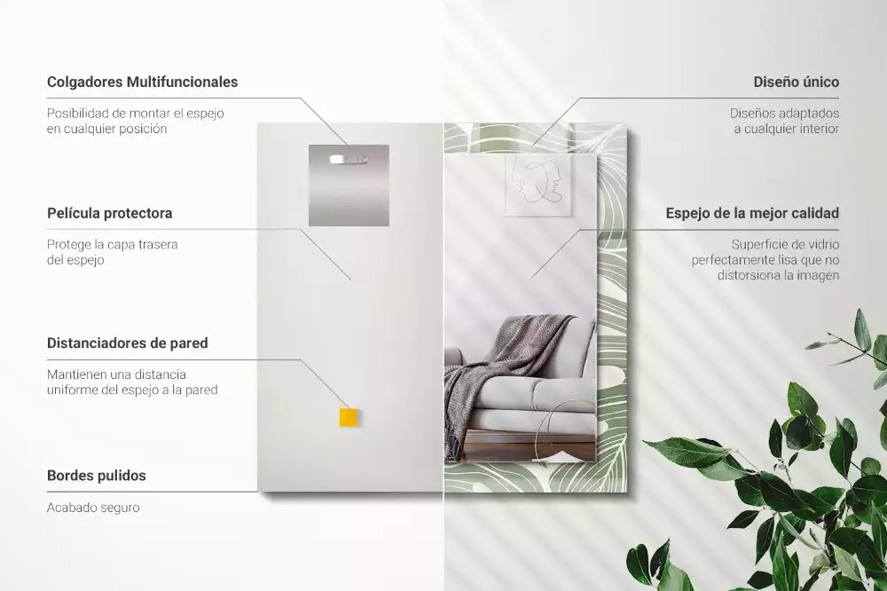 Obdĺžnikové ozdobné zrkadlo Listy monstery