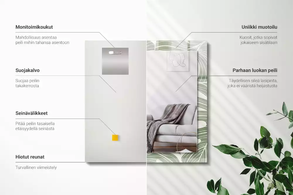 Obdĺžnikové ozdobné zrkadlo Listy monstery