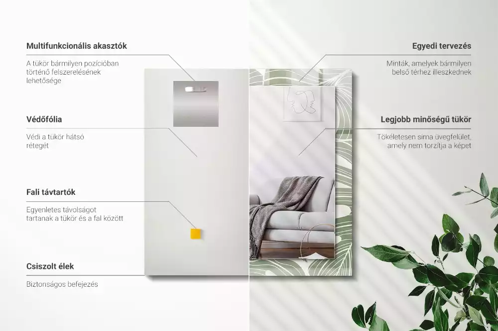 Obdĺžnikové ozdobné zrkadlo Listy monstery