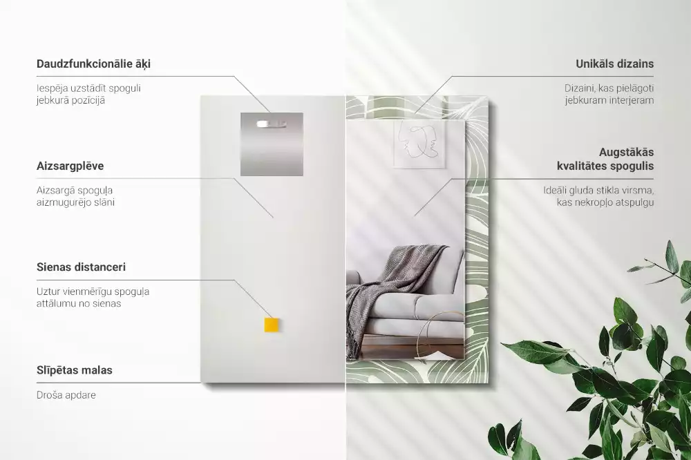 Obdĺžnikové ozdobné zrkadlo Listy monstery