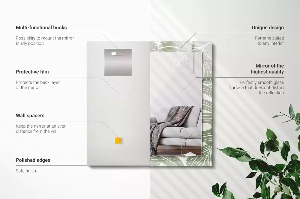 Obdĺžnikové ozdobné zrkadlo Listy monstery