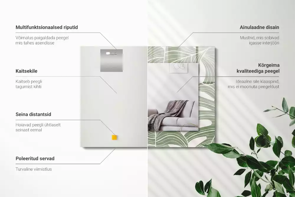 Obdĺžnikové ozdobné zrkadlo Listy monstery