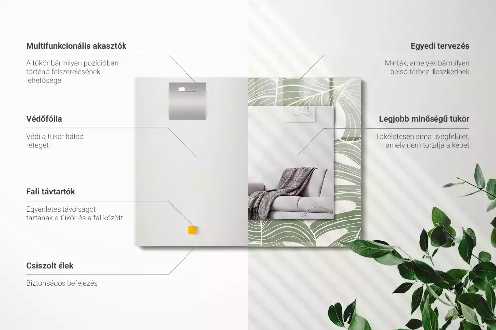 Obdĺžnikové ozdobné zrkadlo Listy monstery