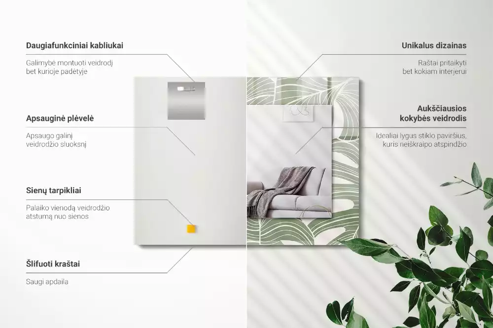 Obdĺžnikové ozdobné zrkadlo Listy monstery