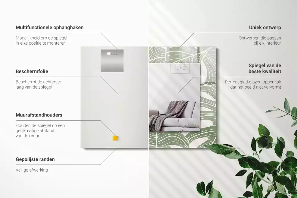 Obdĺžnikové ozdobné zrkadlo Listy monstery