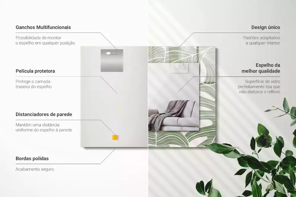 Obdĺžnikové ozdobné zrkadlo Listy monstery