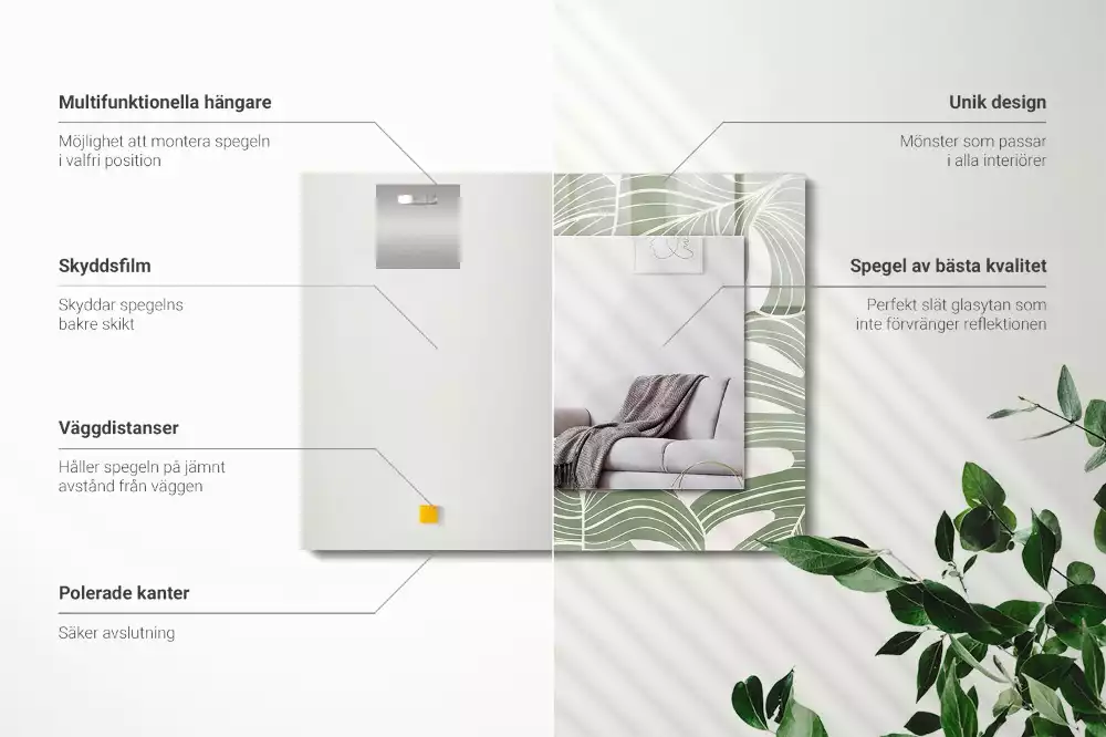 Obdĺžnikové ozdobné zrkadlo Listy monstery