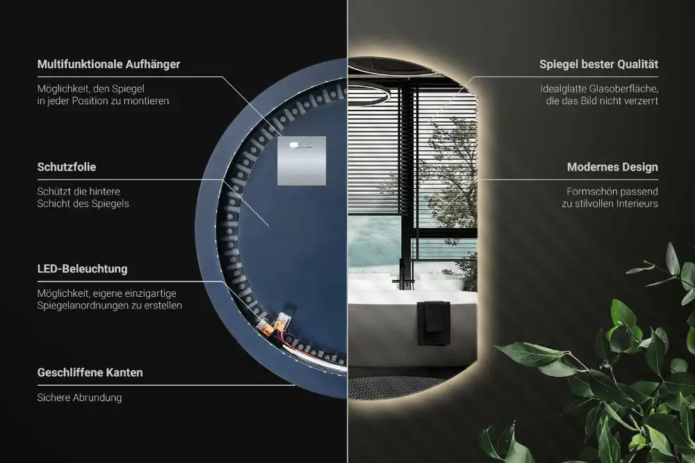 Zrkadlo s vyrezanou stranou efektné s LED