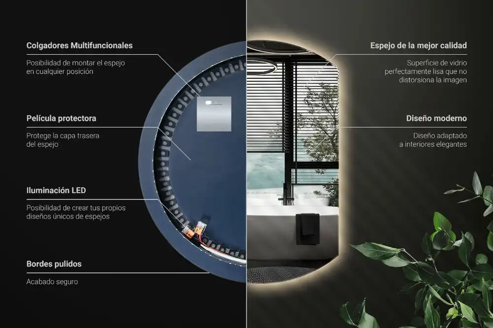 Zrkadlo s vyrezanou stranou efektné s LED