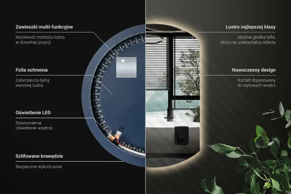 Zrkadlo s vyrezanou stranou efektné s LED