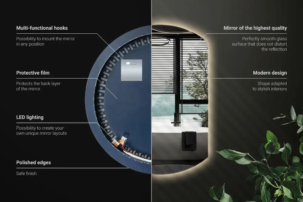 Zrkadlo s vyrezanou stranou efektné s LED