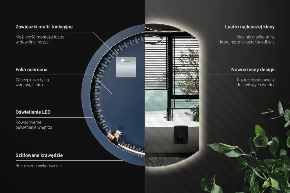 Zrkadlo s vyrezanou stranou efektné s LED